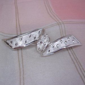Trifari Silver Textured Ribbon Brooch